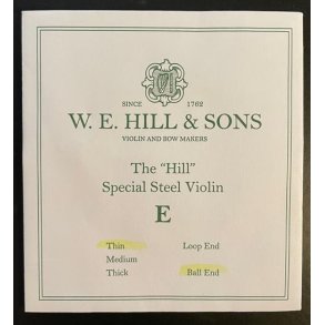 <br>W.E. Hill & Sons, Violin E streng med kugle<br>